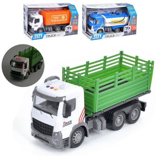 Сміттєвоз 35 см 1:12 інерційнийзі звукам, світлом та англійською озвучкою, на батарейці, в асортименті, у коробці