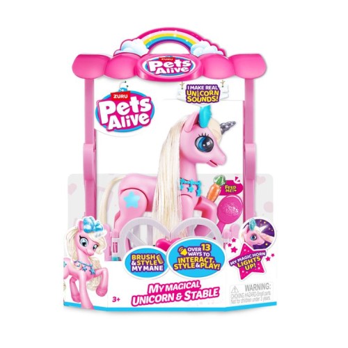 Інтерактивний ігровий набір ROBO ALIVE S2 «Чарівний єдинорог у будиночку» 22х29 см, на батарейці, у коробці 13х23х30 см