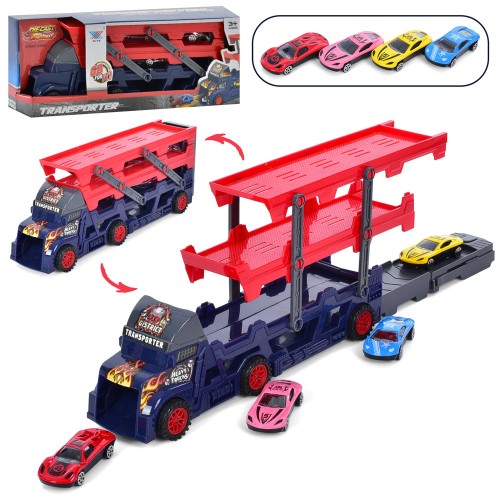 Трейлер 29,5 см та 4 машинки по 7 см, у коробці 31х12х8 см