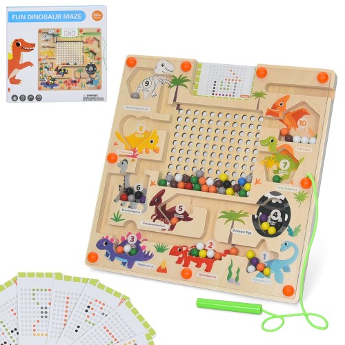 Дерев'яна іграшка «Лабіринт» 22х22 см 2 в 1 з кульковою магнітною мозаїкою, у коробці 23,5х23х2,5 см