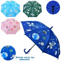 Парасолька дитяча довжиною 67 см з тростиною 62 см, діаметром 88 см, спицею 48 см, змінює колір, в асортименті, у пакеті