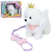 Песик 23 см р/к музичний зі звуком, пультом-повідем та рухомими деталями, ходить, на батарейці, у коробці 31х25,5х16,5 см.