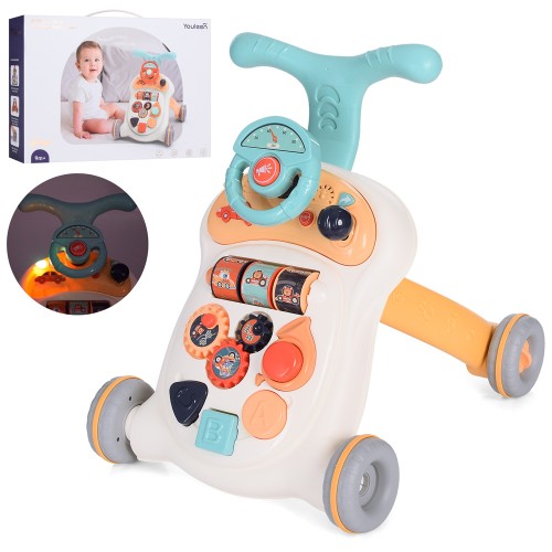 Ходунки-каталка 42х45х47 см музічні зі світлом, кермом, шестернями та сортером, на батарейці, у коробці 55х38х14 см.