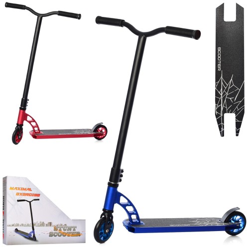 Самокат 2-колісний трюковий на алюмінієвий+сталевій рамі, HIC, колеса ПУ 110 мм алюмінієві, кермо 85,5, підніжка 34-11,5 см, в асортимент