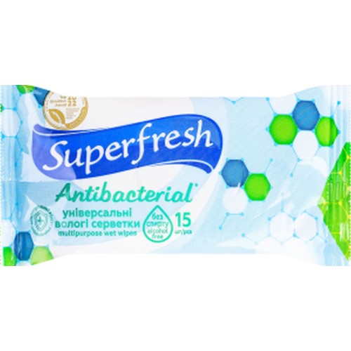 Вологі серветки « Antibacterial » 15 шт, ТМ Superfresh