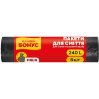 Пакети для сміття на 240 л по 5 шт розміром 90х125 см, Файний Бонус