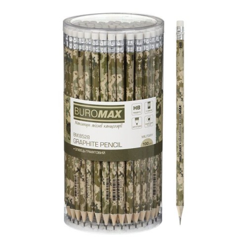 Олівець графітовий «MILITARY» з гумкою, у тубусі, ТМ Buromax