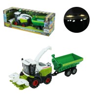 Комбайн з причепом зі світлом та звуком, на батарейках, у коробці 40х14,5х13 см