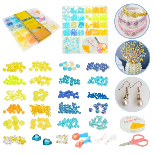 Набір для творчості: бісер, підвіски-намистини, гумки, безпечні ножиці, у коробці 20х19х2,5 см