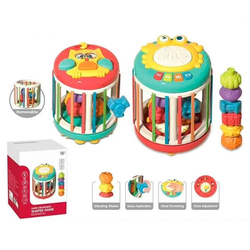 Сортер «Циліндр» 18х13,5х13,5 см з годинником, гумовими гранями, 6 фігуркомит, барабаном, піаніно, музикою та світлом,