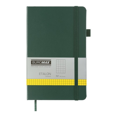 Блокнот «ETALON» 12,5х19,5 см на 96 аркушів у клітинку з обкладинкою зі шкірзаму, зелений, ТМ Buromax