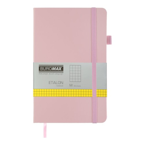 Блокнот «ETALON» 12,5х19,5 см на 96 аркушів у клітинку з обкладинкою зі шкірзаму, рожева, ТМ Buromax