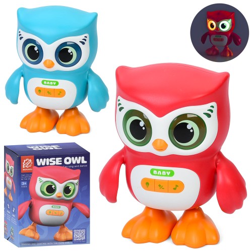 Сова 15 см музична зі світлом та рухомими деталями, на батарейці, в асортименті, у коробці 11,5х16х9 см