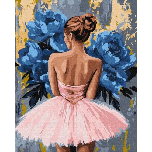 Картина за номерами «Балерина з блакитними піонами» 40х50 см з фарбами металік, ТМ Ідейка