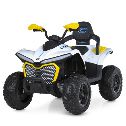 Квадроцикл р/к 2,4G на акумуляторі 12V 10AH з 4 моторами 35W, MP3, USB, TF, BLUETOOTH, EVA, музикою та світлом, біло-жовтий