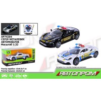 Машина металева 1:32 зі світлом, звуком та дверима що відкриваютться, на батарейці, в асортименті, у коробці 15х6,5х7 см, Автопром