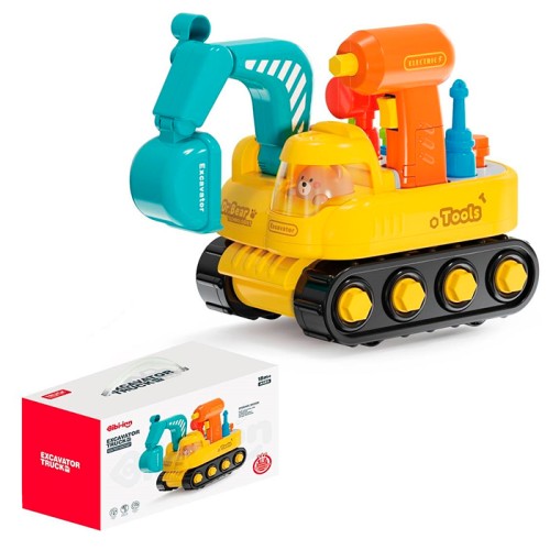 Конструктор «Екскаватор» 26 см на гвинтах з музикою, рухомими деталями та шуруповертом, на батарейці, в коробці 26,5х16х14 см