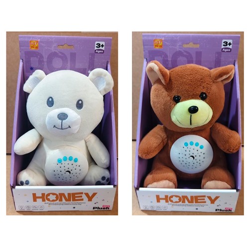 Нічник «Ведмедик» 22 см музичний з проектором зоряного неба, регулятором гучності, на батарейці, в асортименті, у коробці 18х29х16,5 см.