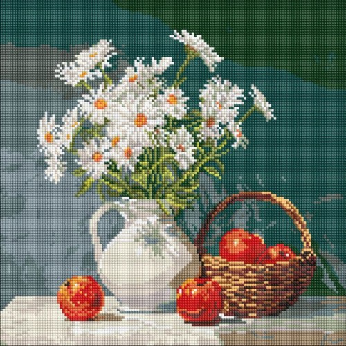 Набір з алмазною мозаїкою «Букет ромашок з яблуками» 40х40 см, ТМ Ідейка