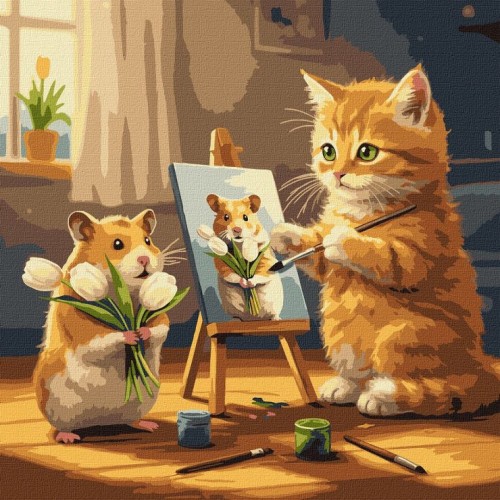 Картина за номерами «Кіт художник» 40х40 см, ТМ Ідейка