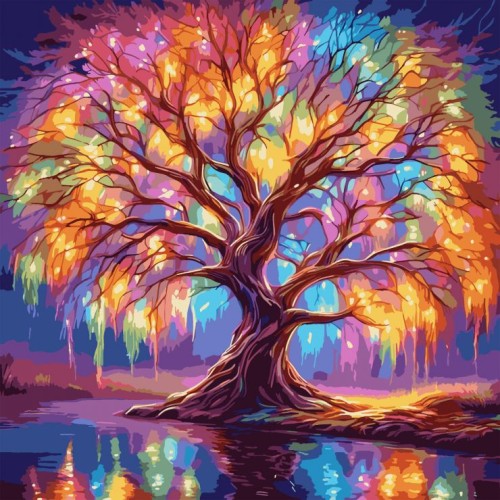 Картина за номерами «Казкове дерево» з LED-підсвічуванням 40х40 см, ТМ SANTI