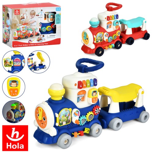 Каталка-ходунки «Поїзд» 4 в 1 музична зі світлом та звуком, шестернями, годинником-тріскачкою, з причепом, на батарейкаці, в асортименті, у коробці 48х39х23 см