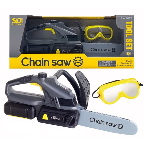 Бензопила 37 см зі звуком, світлом, рухомою стрічкою та захисна маска 12, 5см, на батарейці, у коробці 41х17,5х15,5 см.