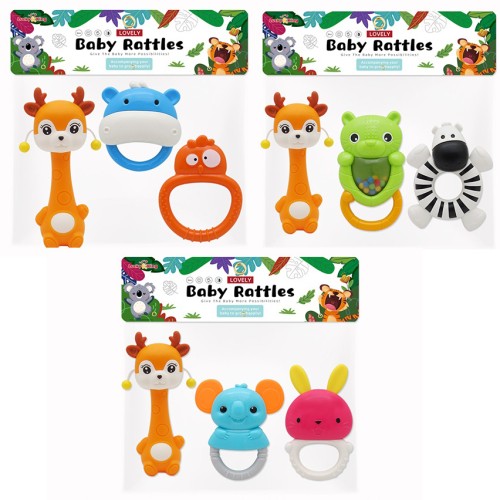 Набір брязкалець «Тваринки» з 3 штук 10-15 см, в асортименті, у пакеті 17х22х5 см