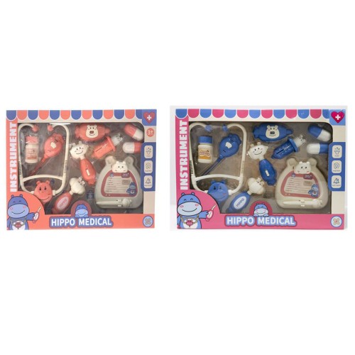 Набір лікаря зі світлом та звуком: стетоскоп, медичні інструменти, на батарейці, в асортименті, у коробці 38х27х5,5 см.