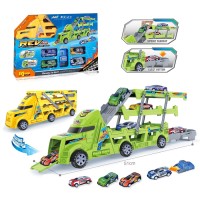 Трейлер 51 см 3 в 1 з теком, гаражем, 4 машинками на запуску, в асортименті, у коробці 35,5х23х7,5 см