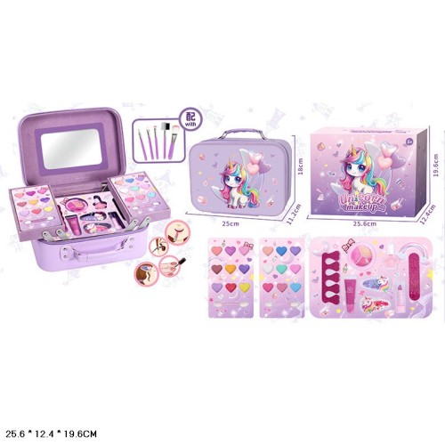 Дитяча косметика: тіні, помада, лак для нігтів, аксесуари для волосся, пензлики, у валізі 25х11,2х18 см.