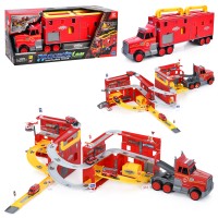 Гараж-трейлер 2 в 1 з причепом 59 см зі світлом, звуком, транспортом та дорожніми знаками, на батарейці, у коробці 61х26х18,5 см