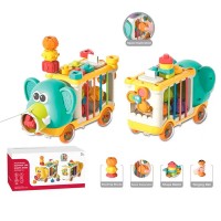 Сортер-каталка «Слон» 31,5 см з гумовою основою, 10 фігурами, текстурними деталями та спінером, в асортименті, у коробці 31,5х16х16 с