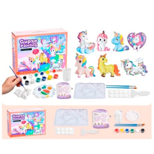 Набір для творчості «Єдиноріг»: розмальовка, формочки, гіпс, фарби, пензлик, палітра, у коробці 22х17х6 см