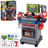 Набір інструментів на 41 елемент: тачка 43х25х53,5 см, 4 колеса, шуруповерт з обертовим свердлом, молоток, пила, гайкові ключі, викрутки, на батарейці, у коробці 39х49х10,5 см