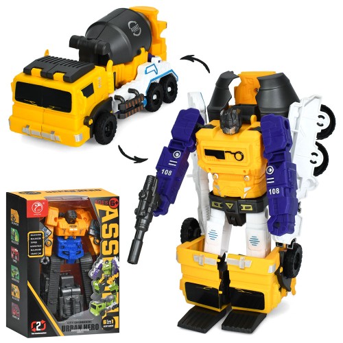 Трансформер «Будтехніка» робот 17 см + будівельна техніка зі зброєю, в асортименті, у коробці 15х21,5х8 см