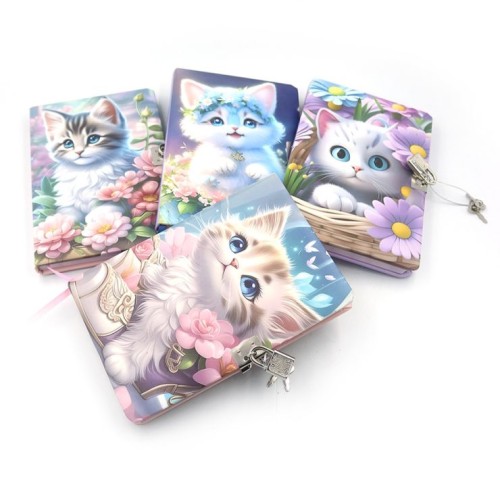 Блокнот «Кошеня» 13х14 см у лінію з обкладинкою зі шкірзаму з замком, в асортименті, ТМ J.Otten