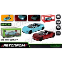 Машина «Tesla Roadster» 1:24 металева зі світлом, звуком та дверима що відкриваються, на батарейці, у коробці 28х16х13 см, Автопром
