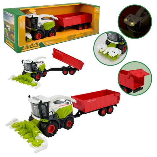 Комбайн з причепом, світлом та звуком, на батарейці, у коробці 43,5х13х14,5 см