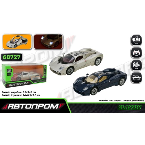 Машина «Pagani Utopia» 1:32 металевий зі світлом, звуком та дверима що відчиняються, на батарейці, у коробці 18х9х8 см, Автопром