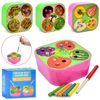 Риболовля «Витягни гусінь» дерев'яна магнітна: ігрове поле 15х15х6 см, 1 вудка та 12 гусениць, в асортименті, у коробці 16,5х16х7 см