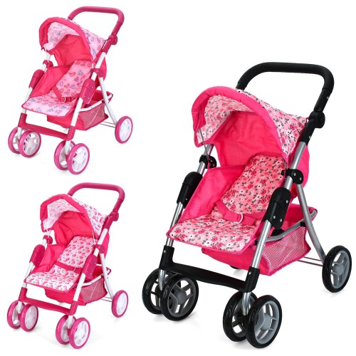 Коляска для ляльки 52,5x41x62,5 см металева прогулянкова з кошиком на 6 колесах, у коробці 52,5х33х113 см