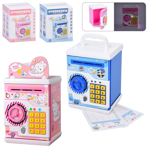 Скарбничка-сейф 12,5х18х11,58 см музична зі світлом, звуком, кодом, відбитком, затягує купюри, на батарейці, в асортименті, у коробці 14х18,5х14 см