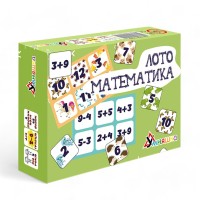 Лото «Математика»: 4 двосторонніх поля та 48 фішок, у коробці 20х15х5 см, ТМ Умняшка