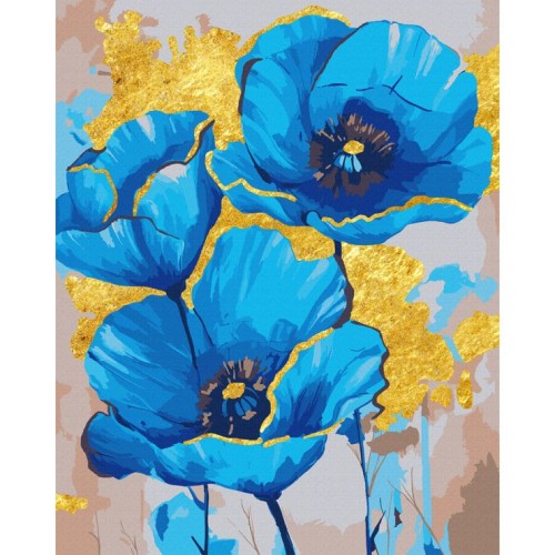 Картина за номерами «Блакитні маки» 40х50 см з поталлю, ТМ SANTI