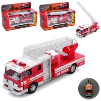 Пожежна машина 17 см металева інерційна зі звуком, світлом, рухомими деталями, гумовими колесами та дверима що відчиняються, на батарейці, в асортименті, у коробці 22,5х14,5х16,5 см