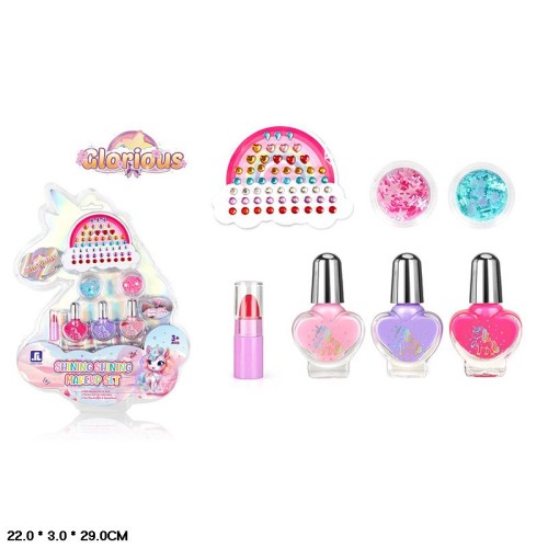 Набір косметики: помада, лак для нігтів, блискітки, наліпки, у слюді 22х3х29 см