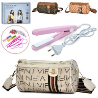 Набір перукаря: плойка від мережі зі світлом, нагрівається, заколки, крейда для волосся 2 шт та сумка 19х12х12 см, в асортименті