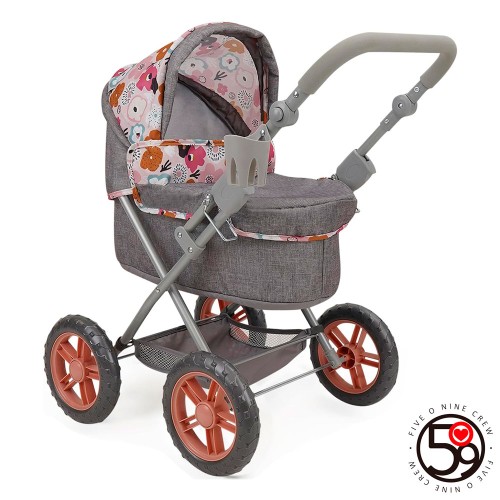 Коляска для ляльки 60х41х64 см металева класична з регульованою ручка EVA, люлькою 46х24 см, сумкою, підскляннником, у коробці 58х36х11 см.