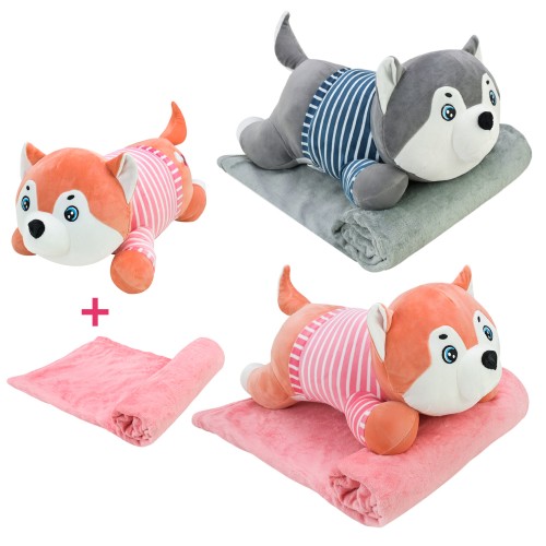 М'яка іграшка-подушка «Песик» 60 см з пледом, в асортименті